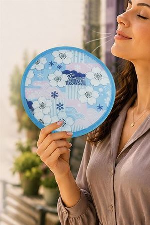 Çiçek Kore Yelpaze 20 cm - Mavi