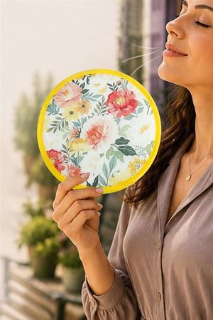 Çiçek Kore Yelpaze 20 cm - Sarı