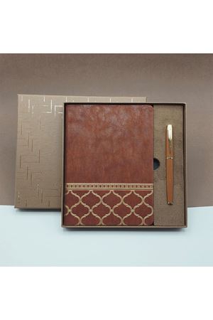 Kutulu - Lüks Deri Desenli Defter ve Metal Kalem - Hediye Seti