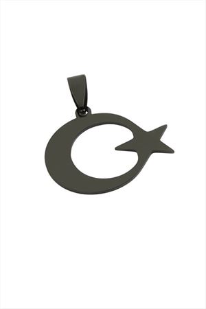 Ay Yıldız Çelik Kolye Ucu 2 cm - Siyah