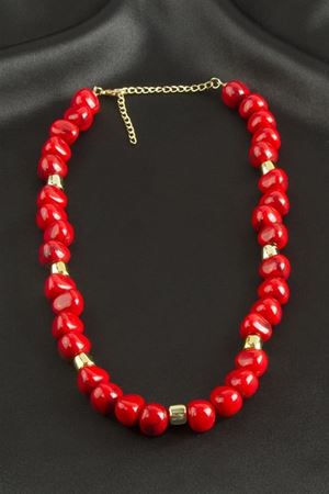 Zr Model Oval Plastik Kolye - Kırmızı