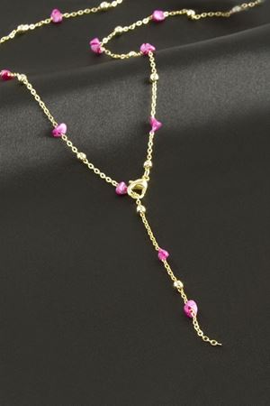 Kırık Doğaltaşlı Y Kolye - Pembe