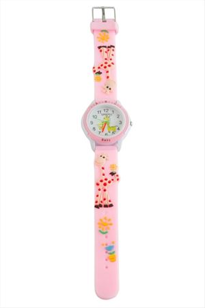 Zurafa Kabartma Çocuk Kol Saat - Açık Pembe