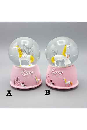 Mini Pembe Kar Küresi - Sevimli Unicorn ve Kız Tasarımlı - Işıklı
