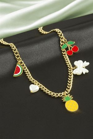 Ananas Karpuz Kiraz Lüks Çelik Kolye - Sarı