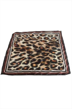 Leopar Desenli Saten Fular 50*50 cm - Kahverengi