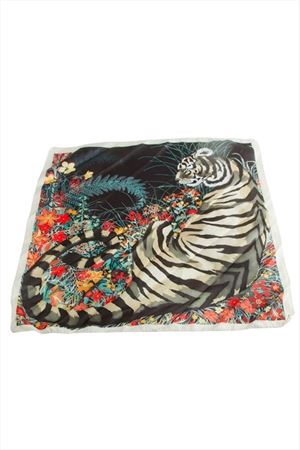 Kaplan Desenli Zr Saten Fular 50*50 cm - Siyah