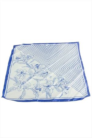 Çiçek Zr Saten Fular 50*50 cm - Mavi
