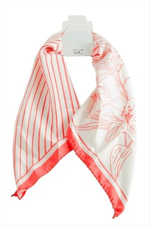 Çiçek Desenli Zr Saten Fular 50*50 cm - Turuncu