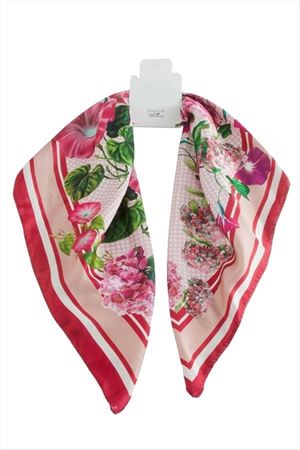 Çiçek Desenli Zr Saten Fular 50*50 cm - Pembe