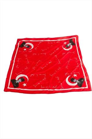 Atatürk İmzalı Zr Saten Fular 50*50 cm - Kırmızı
