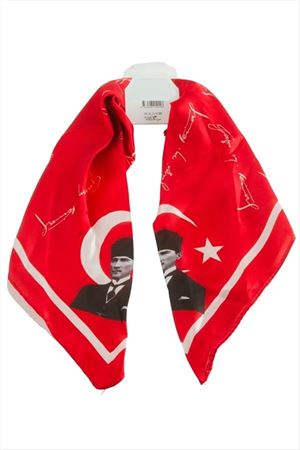 Atatürk İmzalı Zr Saten Fular 50*50 cm - Kırmızı