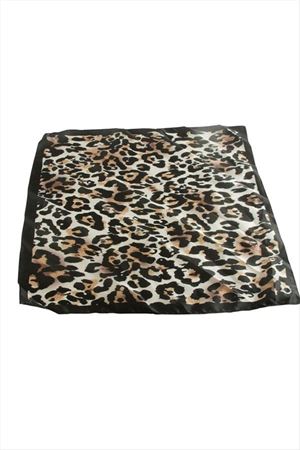 Leopar Desenli Zr Saten Fular 50*50 cm - Kahverengi