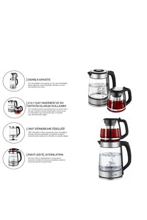 Sinbo 2'si 1 Arada Çaycı - Kettle - 2.0L + 1.2L Kapasite - Cam Gövde