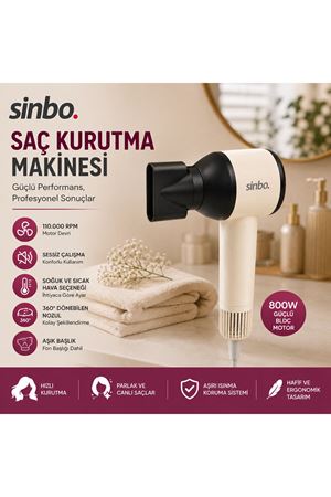 Sinbo Saç Kurutma Makinesi - Pembe Renk - 3 Kademeli Hız ve Sıcaklık