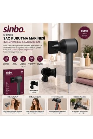 Sinbo Saç Kurutma Makinesi - Gri Renk - Sessiz Çalışma Özelliği