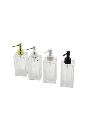 Cam Sıvı Sabunluk - Buzlu Çizgili Desenli Şişe - Renkli Plastik Pompa