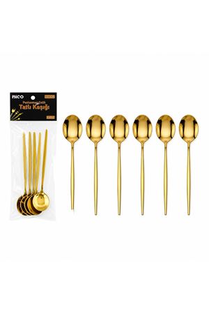 6 Parça Tatlı Kaşığı Seti - Gold Renk - Paslanmaz Çelik