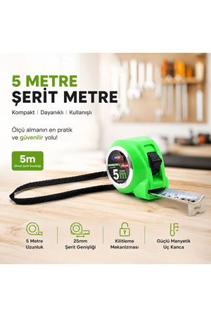 Şerit Metre - 5 Metre Uzunluk - Manyetik Uç