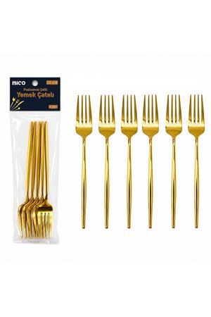 6 Parça Yemek Çatalı Seti - Gold Renk - Paslanmaz Çelik