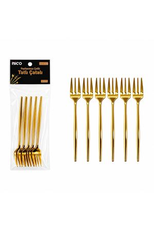 6 Parça Tatlı Çatalı Seti - 13 cm - Gold Renk