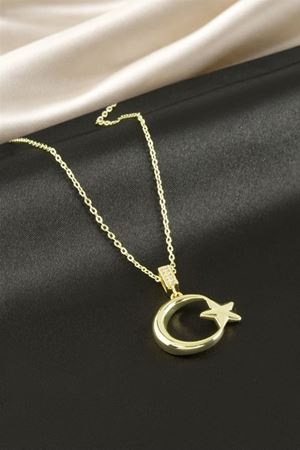 Ay Yıldız Lüks Çelik Kolye - Sarı