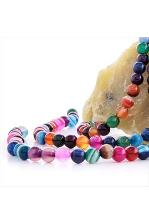 8 mm Damarlı Karışık Akik Taşı - Karışık Renk 1