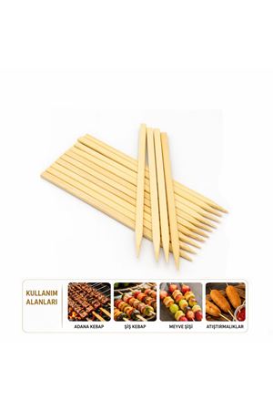 60 Adet Ahşap Geniş Çöp Şiş - Adana Kebap Şişi - 25 cm