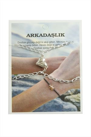 Kalp Mıknatıslı Bileklik 2 Adet - Gümüş Rengi