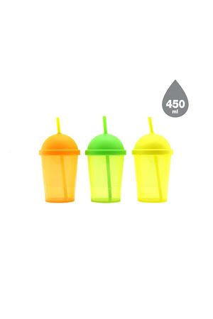Pipetli Bardak - 450 ml - Şeffaf Renkli - Plastik