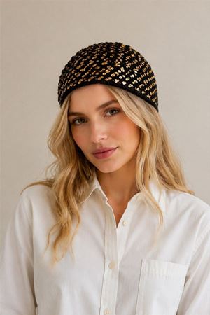 Kadın Yazlık Pullu Örgülü Fileli Bohem Bone Başlık - Beyaz