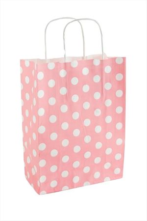 8*18*24 cm Benekli Büküm Saplı Kağıt Poşet 1 Adet - Pembe
