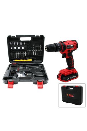 Kırmızı Renk Şarjlı Matkap Seti - 1350 RPM - Çantalı - 24W