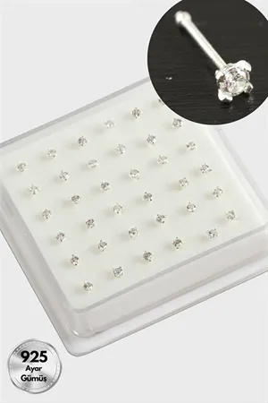 3 mm Kare Zirkon Tek Taşlı Gümüş Hızma 36 Adet - Gümüş Rengi
