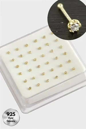 2 mm Zirkon Tek Taşlı Gümüş Hızma 36 Adet - Sarı
