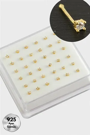 2 mm Kare Zirkon Tek Taşlı Gümüş Hızma 36 Adet - Sarı