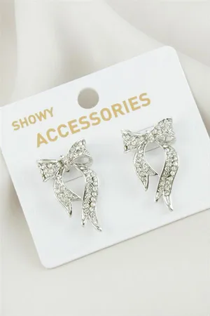 Fiyong Taşlı Metal Küpe - Gümüş Rengi