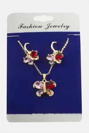 Kelebek Zirkon Taşlı Set Kolye - Karışık Renk 1