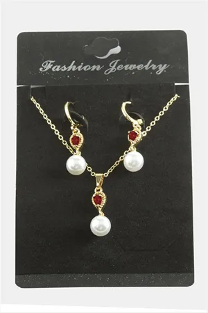 Damla İnci Zirkon Taşlı Set Kolye - Yeşil