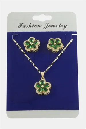 Çiçek Zirkon Taşlı Set Kolye - Karışık Renk 1