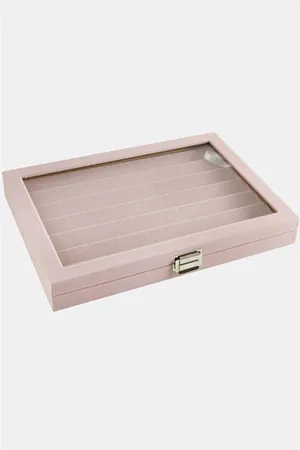 Cam Kapaklı Anfora Kumaş Küpe Standı 24*34 cm - Açık Pembe