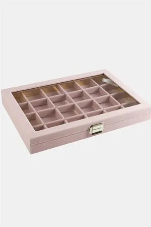 24 Bölmeli Cam Kapaklı Anfora Kumaş Sunum Tablosu 24*34 cm - Mor