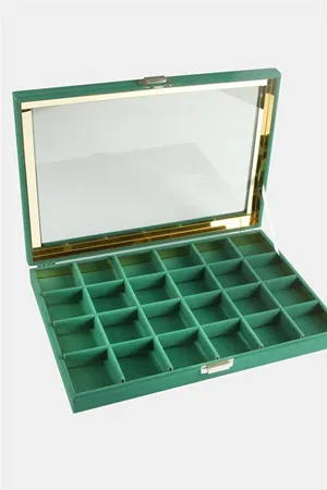 24 Bölmeli Cam Kapaklı Anfora Kumaş Sunum Tablosu 24*34 cm - Mor
