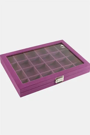 24 Bölmeli Cam Kapaklı Anfora Kumaş Sunum Tablosu 24*34 cm - Mor