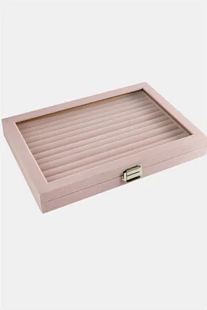Cam Kapaklı Anfora Kumaş Kelepçe Yüzük Standı 24*34 cm - Açık Pembe
