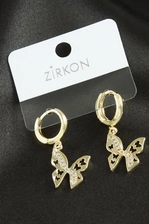 Kelebek Zirkon Taşlı Küpe - Gümüş Rengi