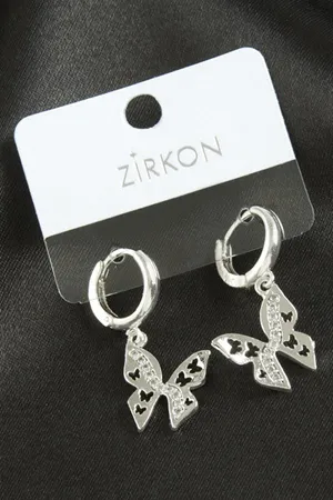 Kelebek Zirkon Taşlı Küpe - Gümüş Rengi