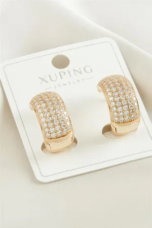 Xuping Zirkon Taşlı Lüks Çelik Küpe - Sarı