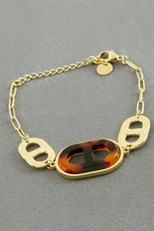 Oval Sedef Lüks Çelik Bileklik - Sarı