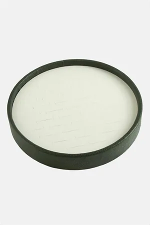 Yuvarlak Ahşap Deri Yüzüklük 20 cm - Yeşil